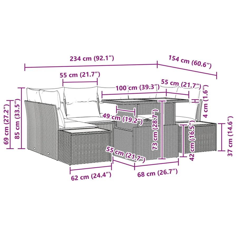 Ensemble de canapé de jardin 7 pcs Noir Poly rotin - 15