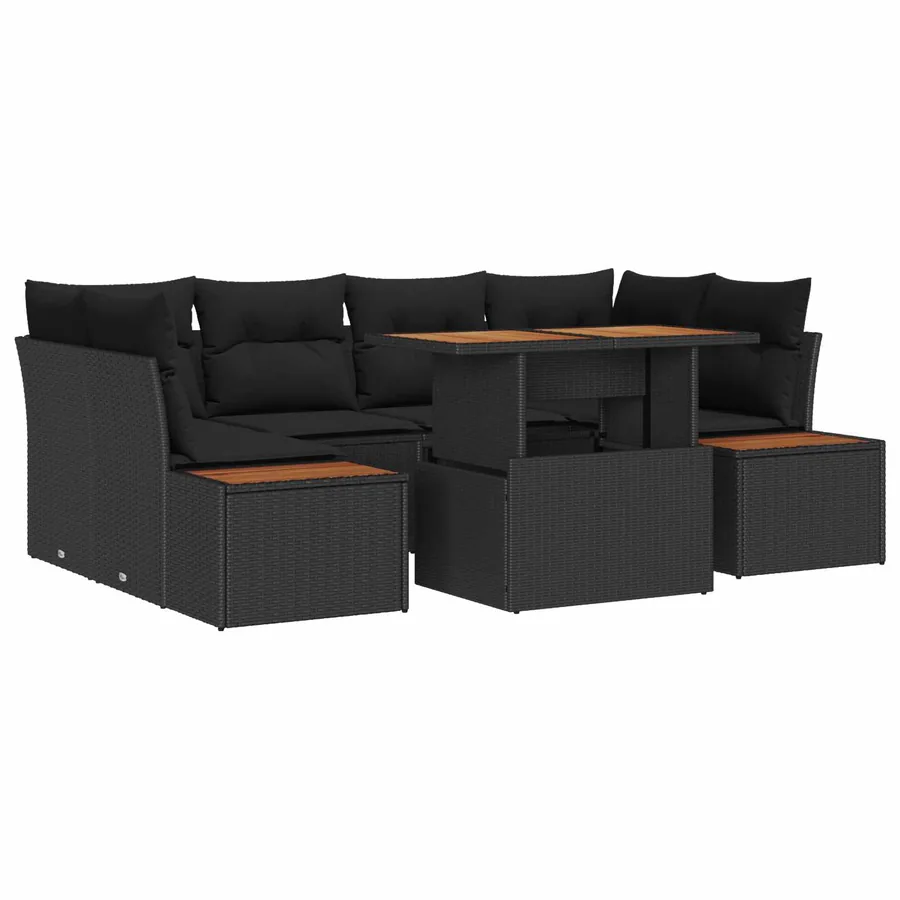 Ensemble de canapé de jardin 7 pcs Noir Poly rotin - 2