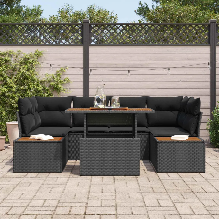Ensemble de canapé de jardin 7 pcs Noir Poly rotin - 3
