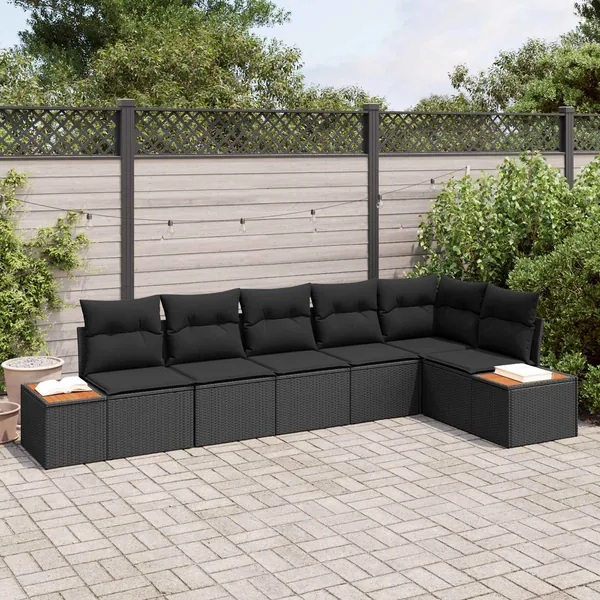 Ensemble de canapé de jardin avec coussin 6 pcs Noir Polyrotin