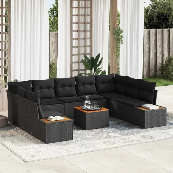 Ensemble de canapé de jardin avec coussin 5 pcs Noir Polyrotin