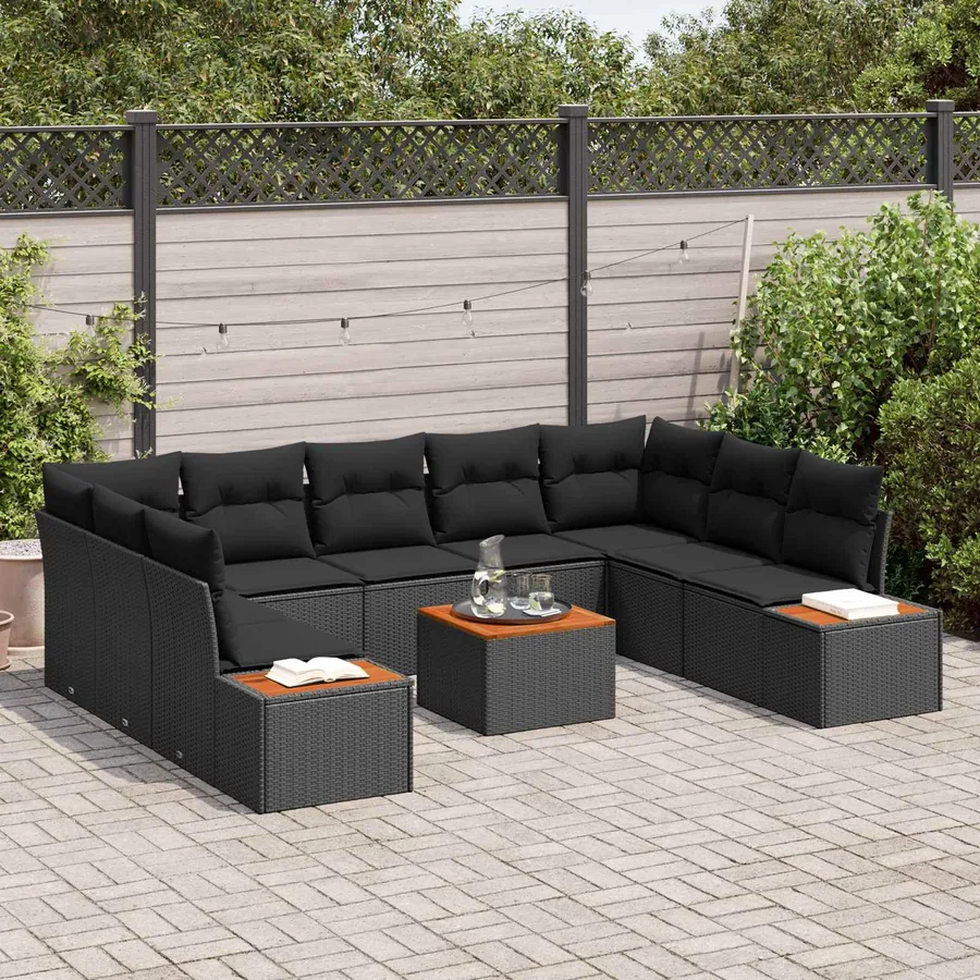 Ensemble de canapé de jardin avec coussin 5 pcs Noir Polyrotin - 3