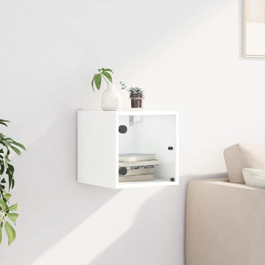 Table de chevet avec porte en verre blanc 35x37x35 cm - 3