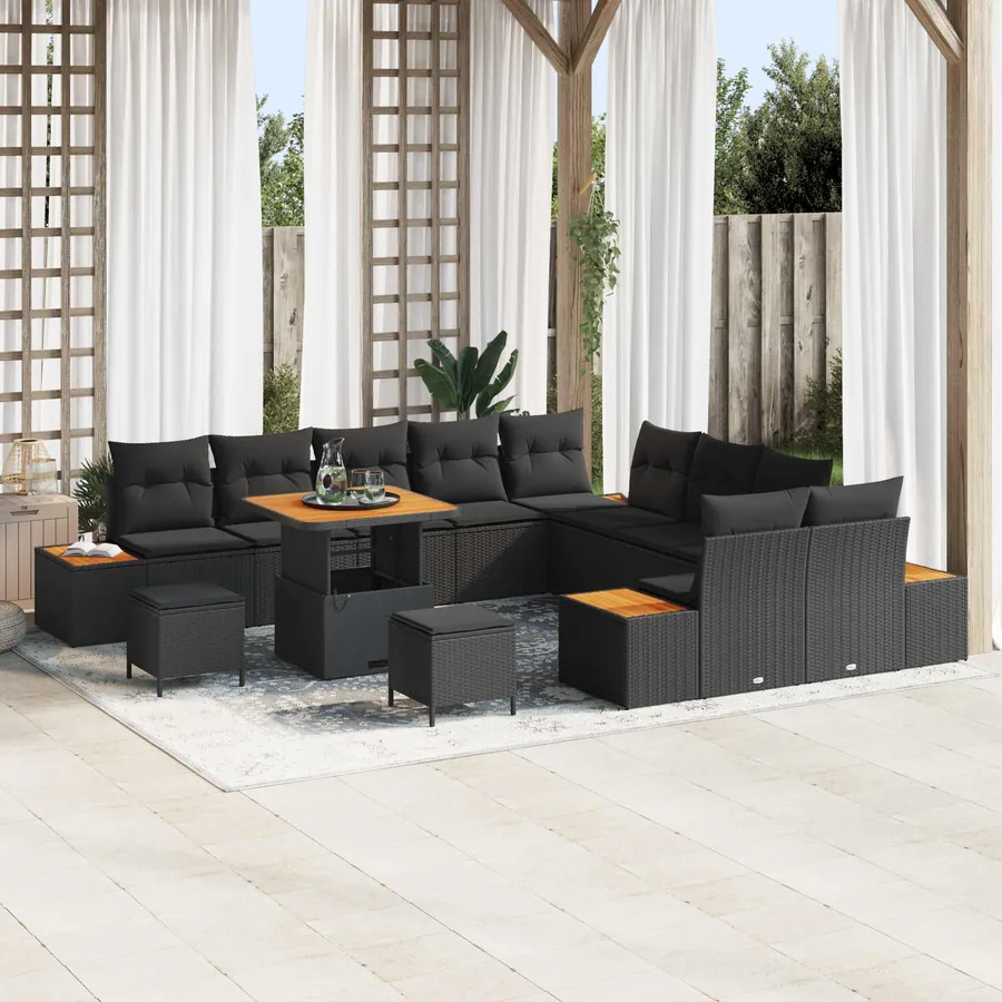 Ensemble de canapé de jardin 13 pcs Noir Poly rotin