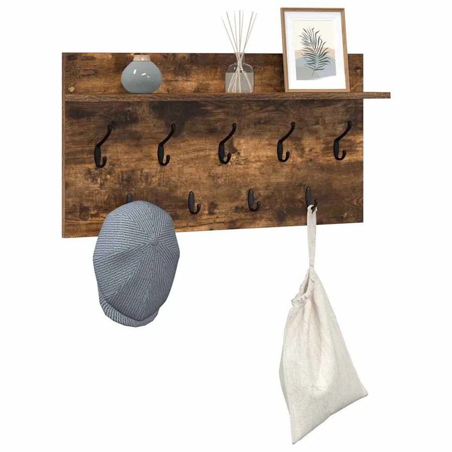 Porte-manteau mural avec étagère Chêne fumé 80 x 40 x 12 cm - 3