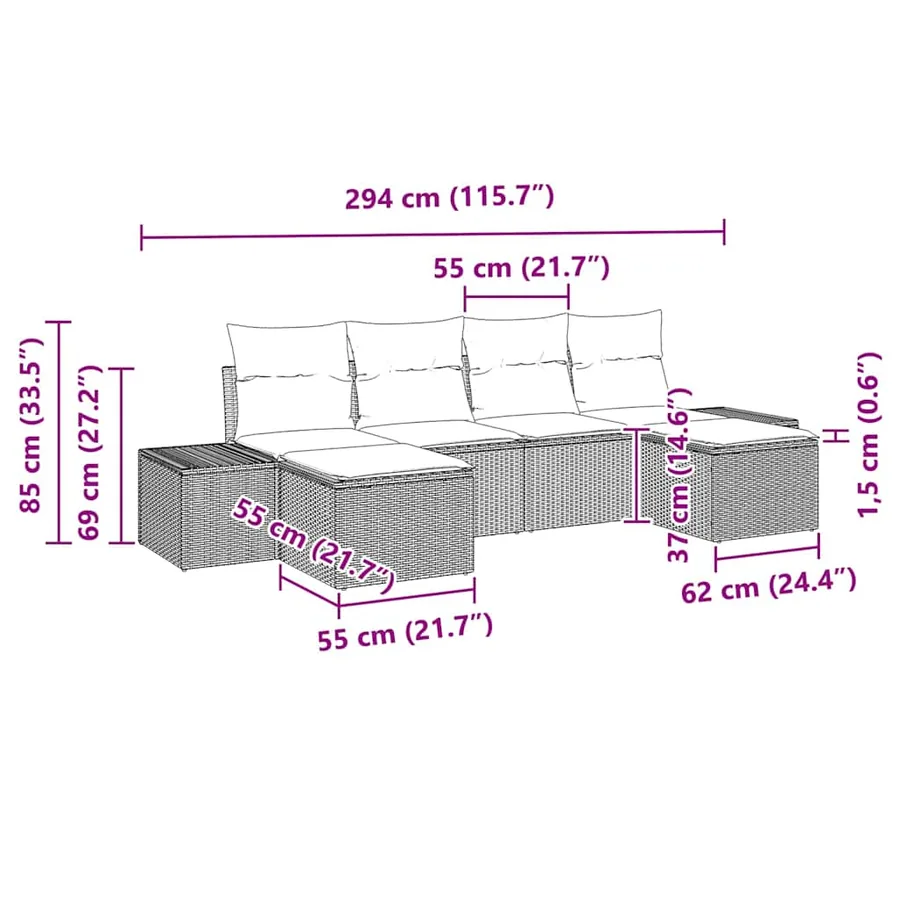 Ensemble de canapé de jardin 6 pcs Beige et Gris clair - 12