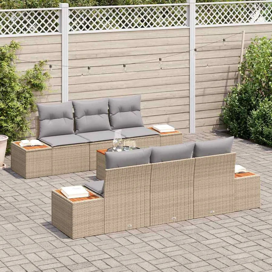 Ensemble de canapé de jardin 7 pcs Beige Poly rotin - 3