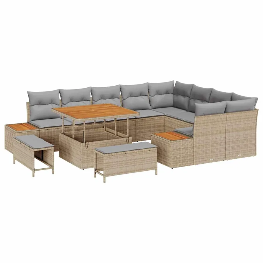 Ensemble de canapé de jardin 12 pcs Beige Poly rotin - 2