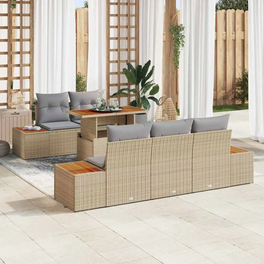 Ensemble de canapé de jardin 6 pcs Beige Poly rotin