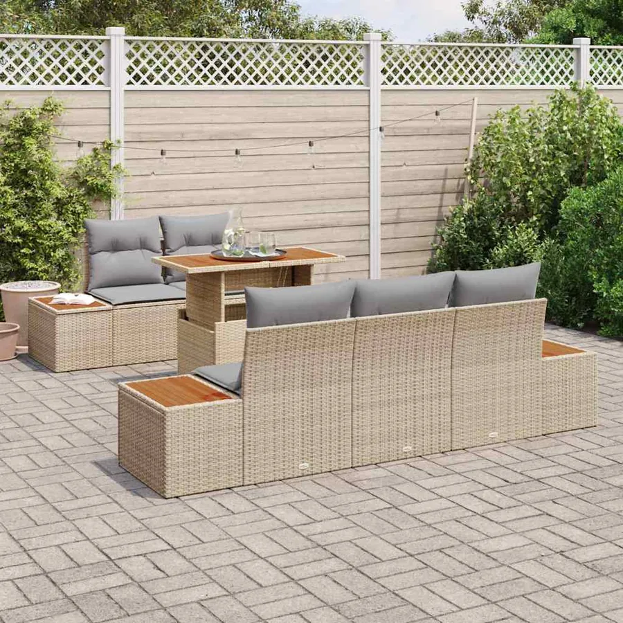 Ensemble de canapé de jardin 6 pcs Beige Poly rotin - 3