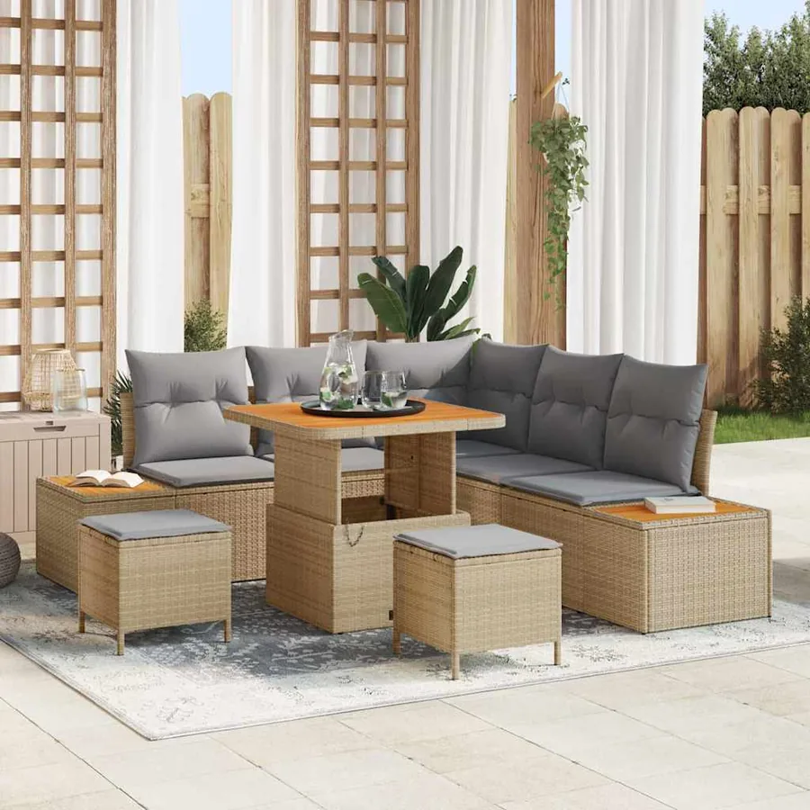 Ensemble de canapé de jardin 8 pcs Beige Poly rotin