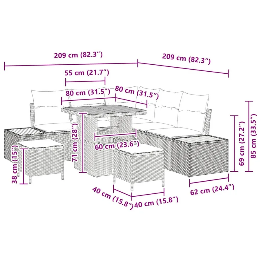 Ensemble de canapé de jardin 8 pcs Beige Poly rotin - 18