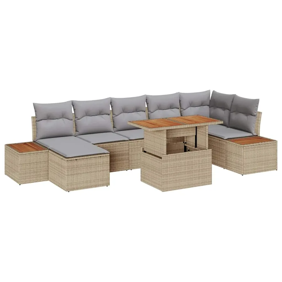 Ensemble de canapé de jardin 8 pcs Beige Poly rotin