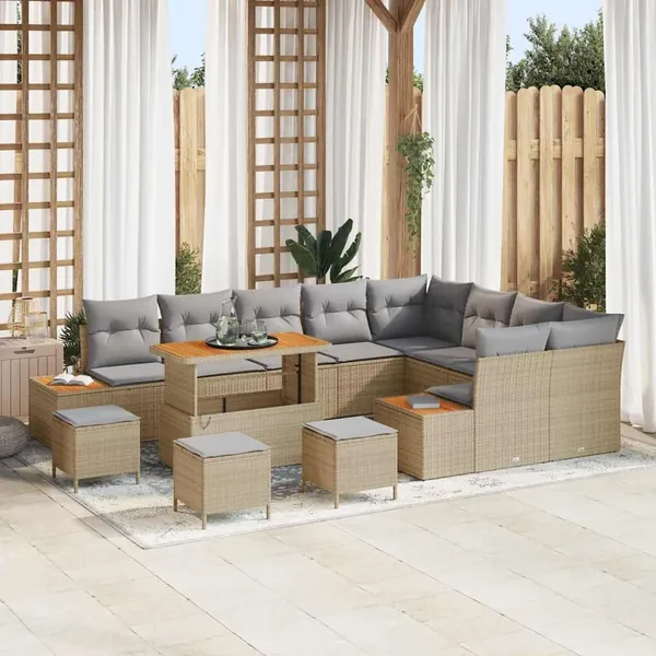 Ensemble de canapé de jardin 13 pcs Beige Poly rotin