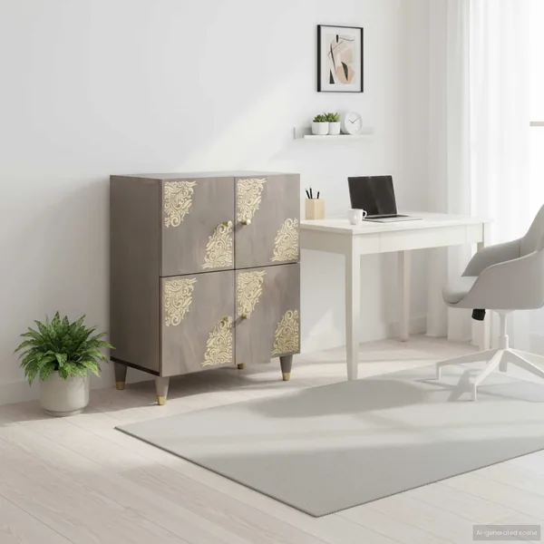 Buffet Gris et or 60 x 33 x 75 cm Bois de mangue massif