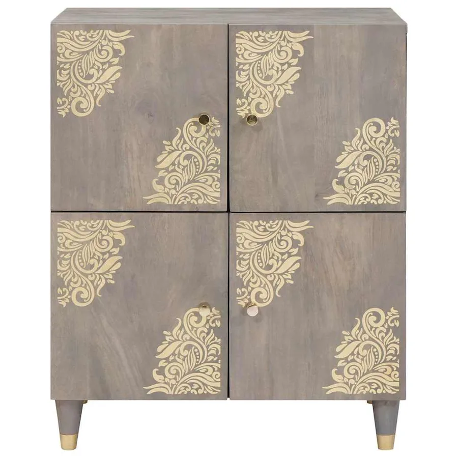 Buffet Gris et or 60 x 33 x 75 cm Bois de mangue massif - 4