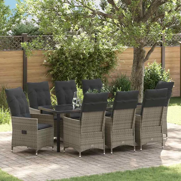 Ensemble de salle à manger pour jardin 9 pcs Gris polyrotin