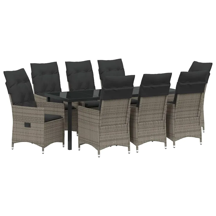 Ensemble de salle à manger pour jardin 9 pcs Gris polyrotin - 2