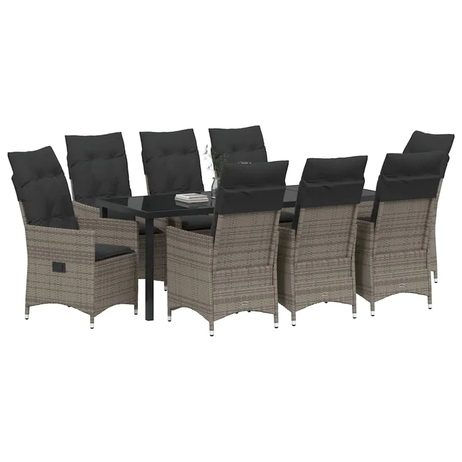 Ensemble de salle à manger pour jardin 9 pcs Gris polyrotin - 3