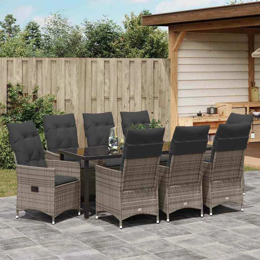 Ensemble de salle à manger pour jardin 9 pcs Gris polyrotin - 4