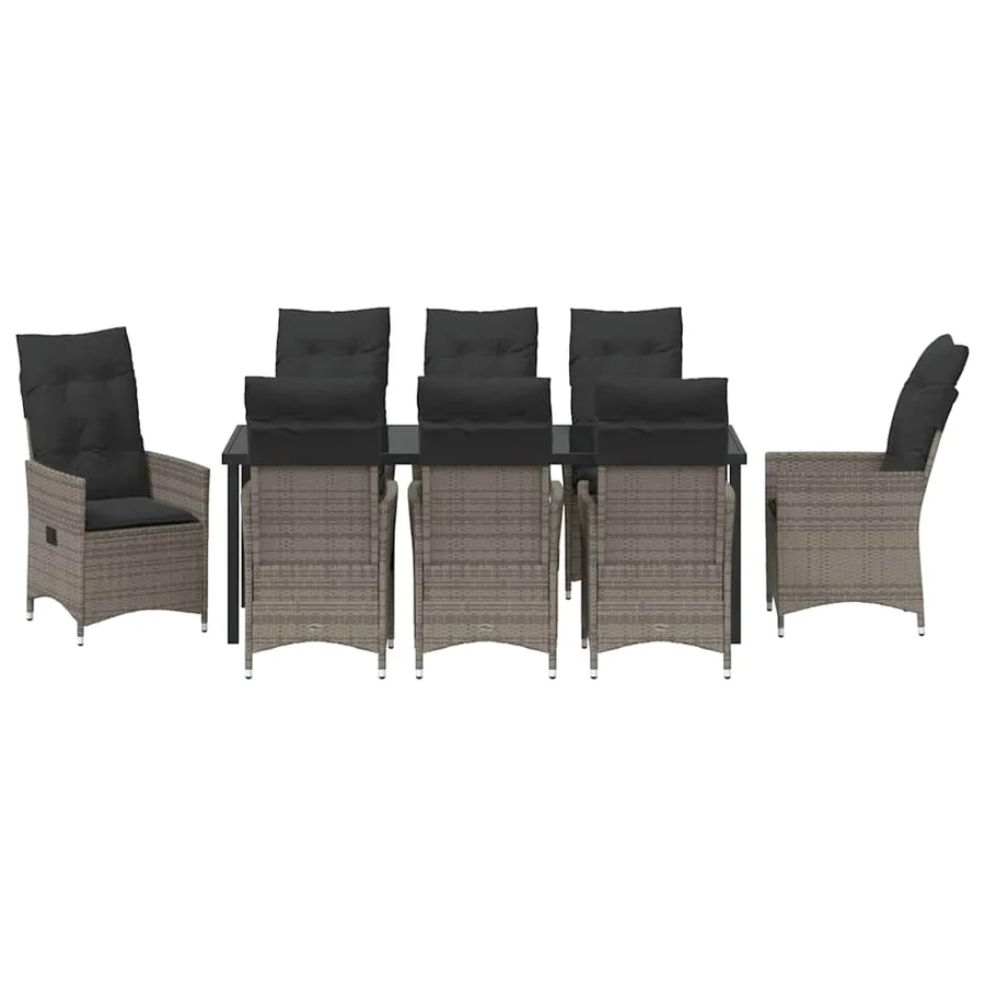 Ensemble de salle à manger pour jardin 9 pcs Gris polyrotin - 7