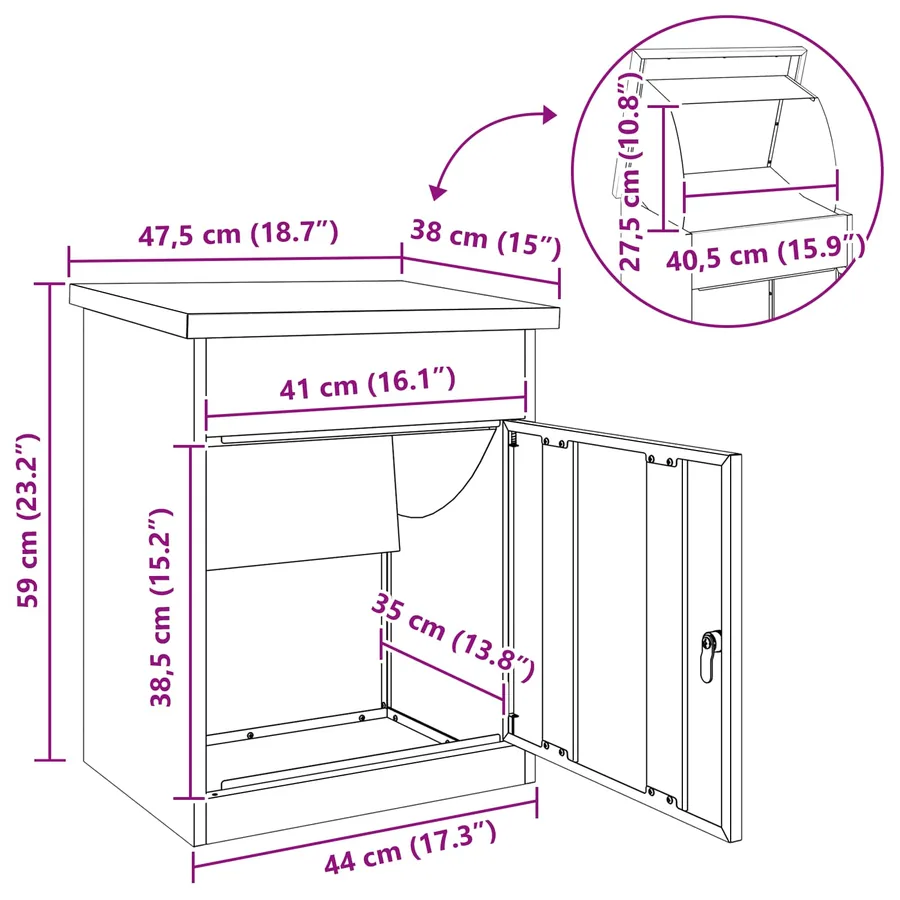 Boîte de dépôt de colis avec porte Noir 47,5 x 38 x 59 cm Acier - 14