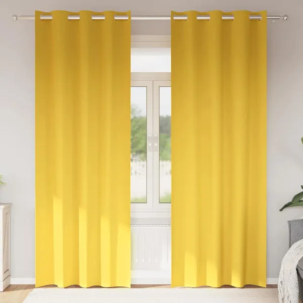 Rideaux occultants avec anneaux 2 pcs Jaune moutarde