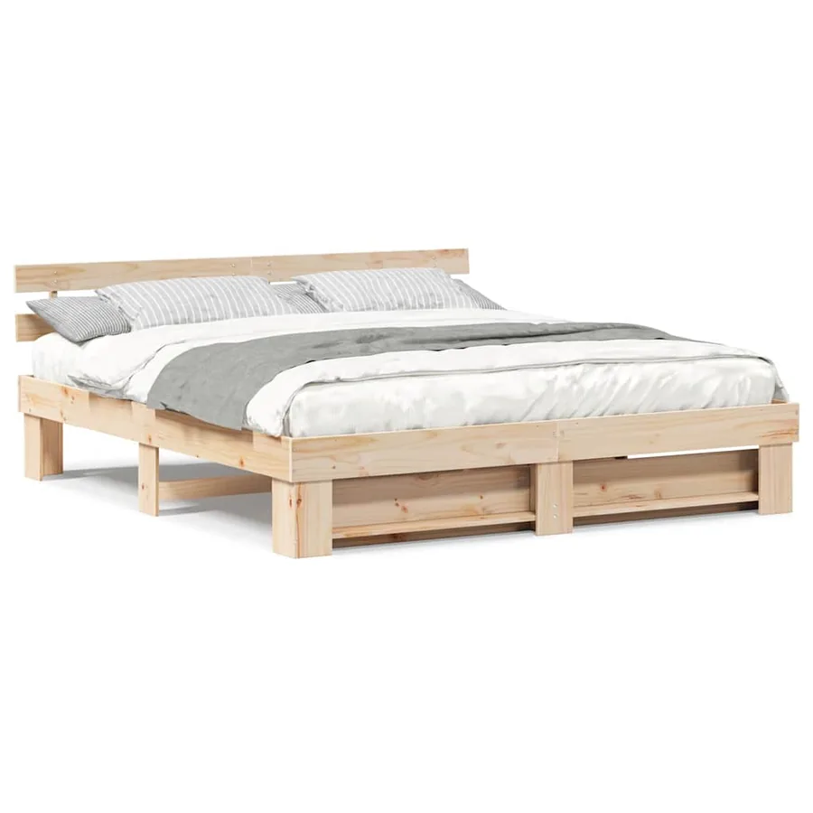 Cadre de lit en bois naturel 200 x 200 cm - 4