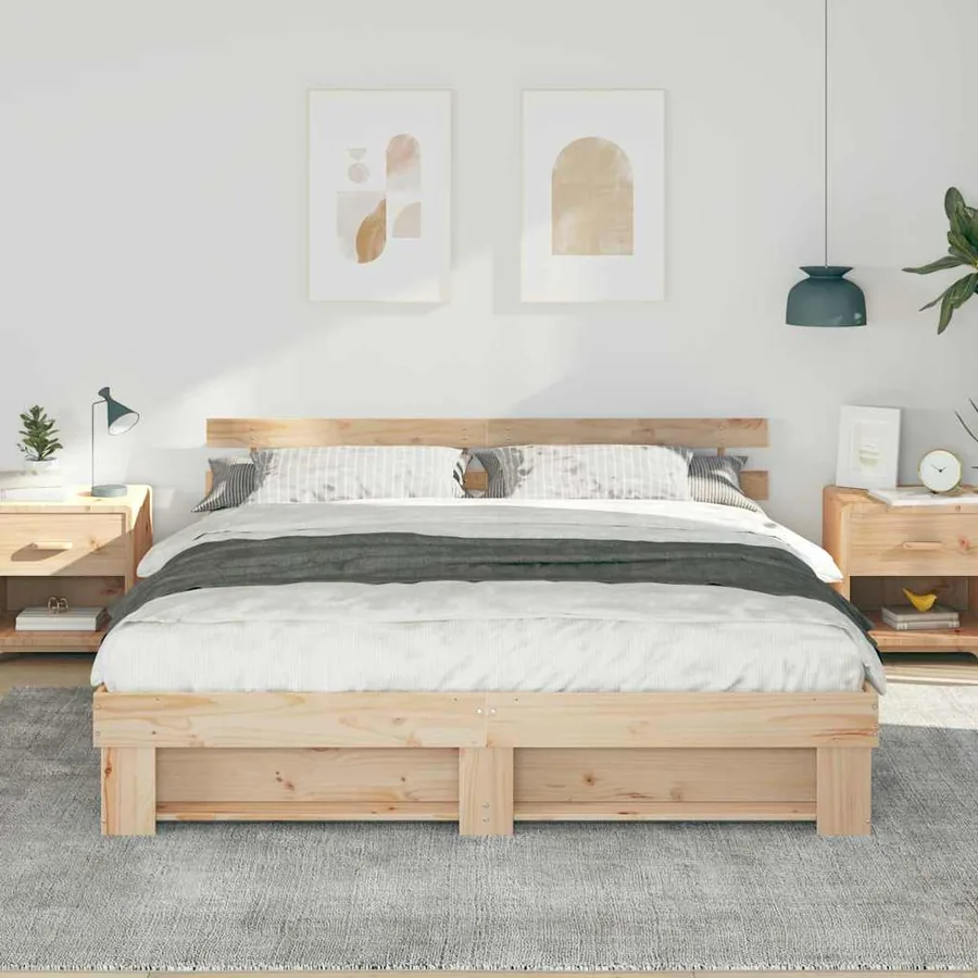 Cadre de lit en bois naturel 200 x 200 cm - 5