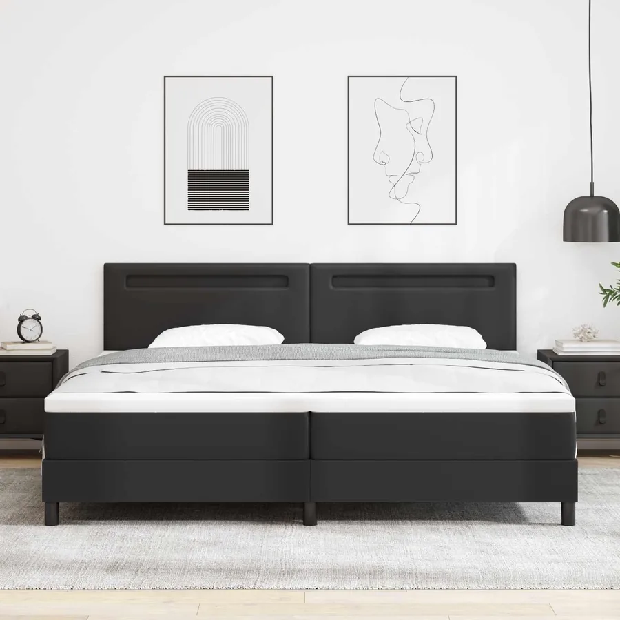 Lit à ressorts avec matelas Noir 200 x 200 cm Simili cuir