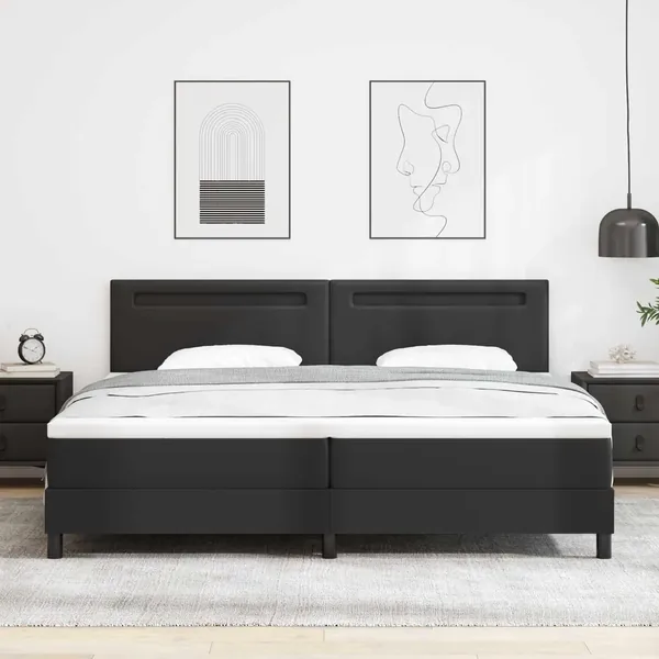 Lit à ressorts avec matelas Noir 200 x 200 cm Simili cuir