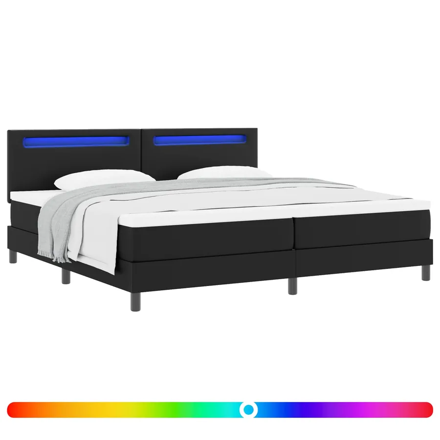 Lit à ressorts avec matelas Noir 200 x 200 cm Simili cuir - 2