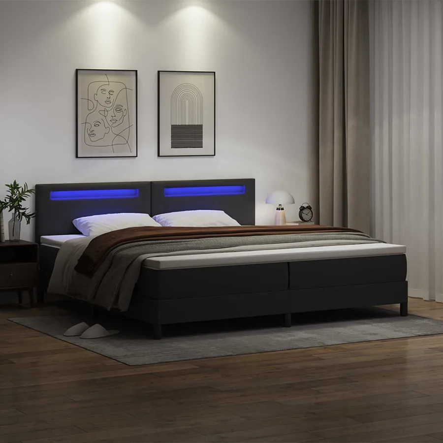 Lit à ressorts avec matelas Noir 200 x 200 cm Simili cuir - 4