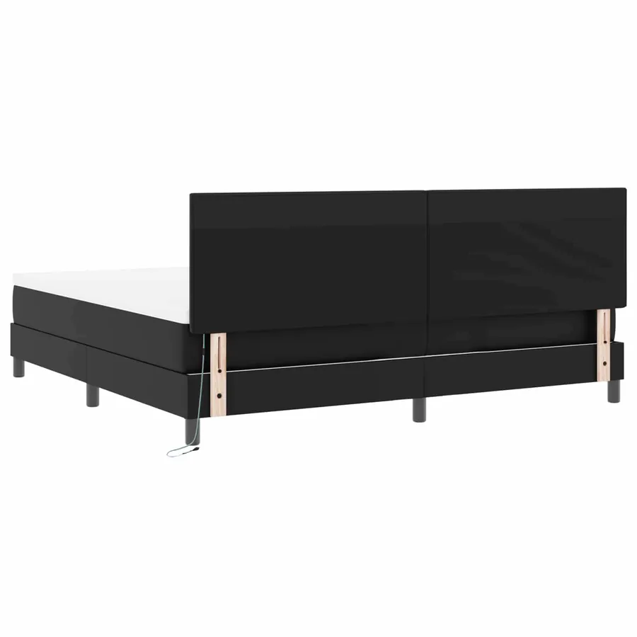 Lit à ressorts avec matelas Noir 200 x 200 cm Simili cuir - 8