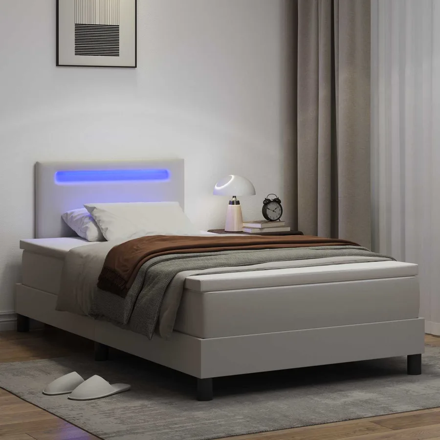 Lit à ressorts avec matelas Blanc 120 x 200 cm Simili cuir - 4