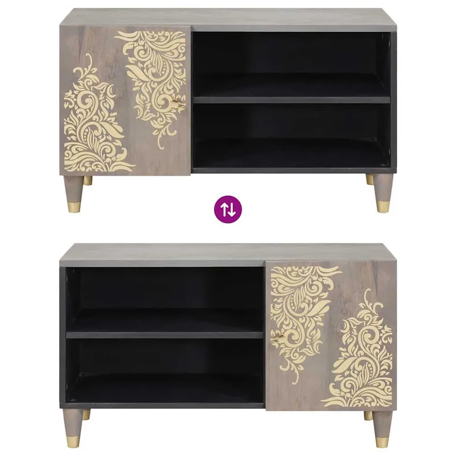 Meuble TV avec porte Gris 80 x 33 x 46 cm Bois de mangue massif - 10