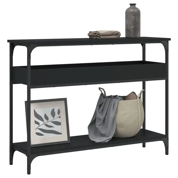 Table console avec étagère noir 100x29x75 cm bois d'ingénierie