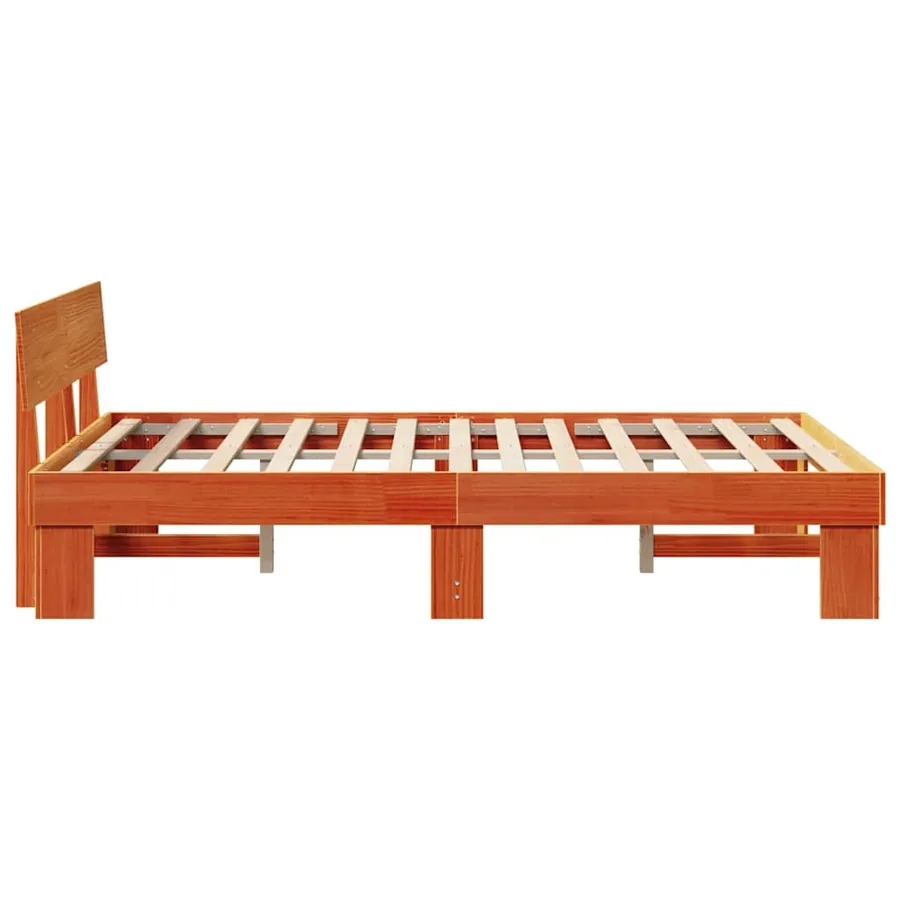 Cadre de lit avec tête de lit Brun cire 135 x 190 cm Pin massif - 6