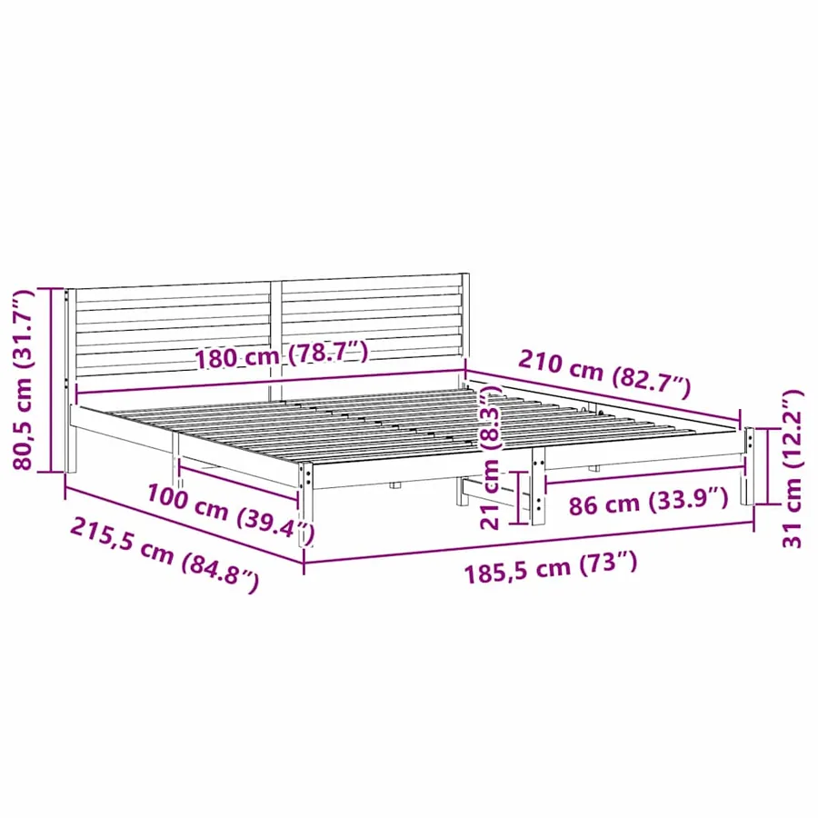 Cadre de lit avec tête de lit Marron 180 x 210 cm Pin massif - 10