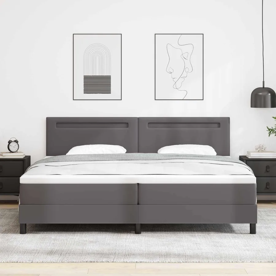 Lit à ressorts avec matelas Gris 200 x 200 cm Simili cuir