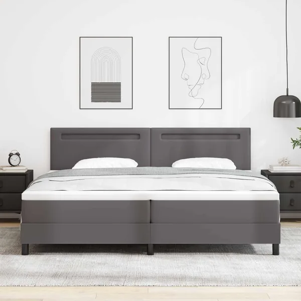 Lit à ressorts avec matelas Gris 200 x 200 cm Simili cuir