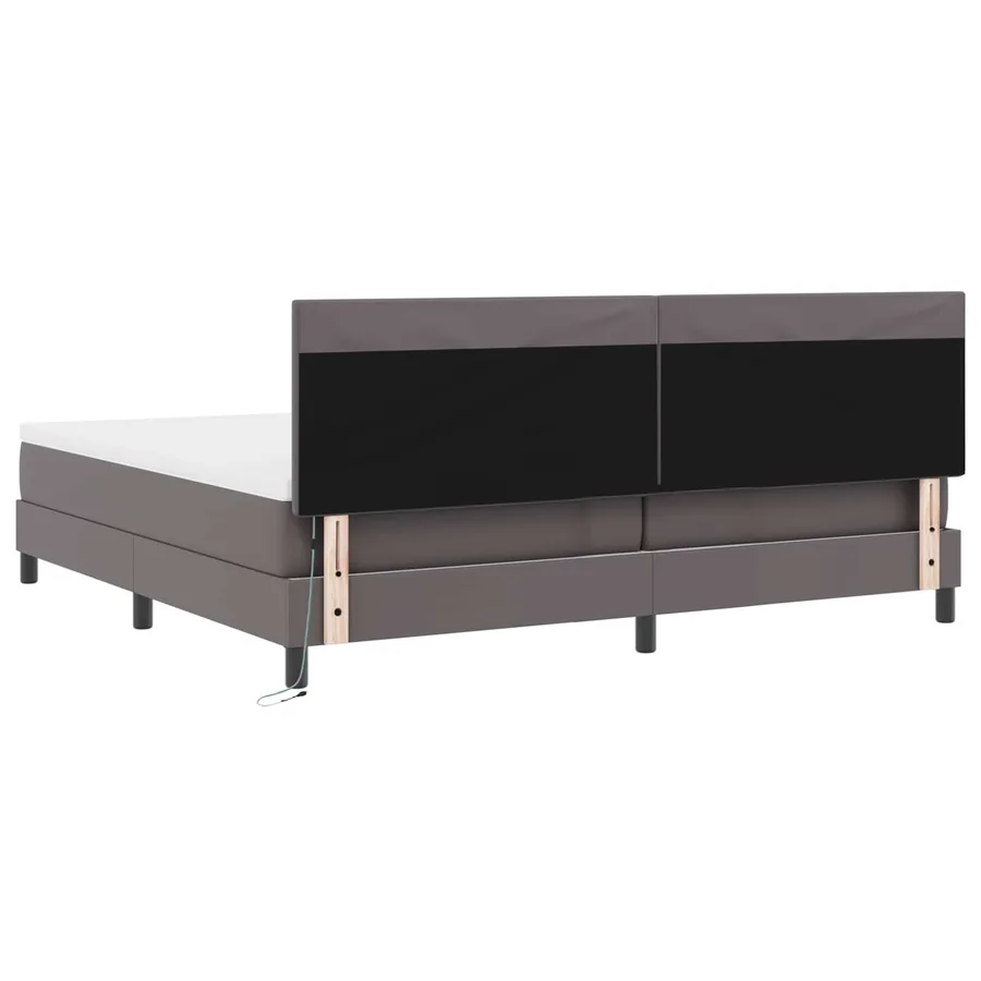 Lit à ressorts avec matelas Gris 200 x 200 cm Simili cuir - 10