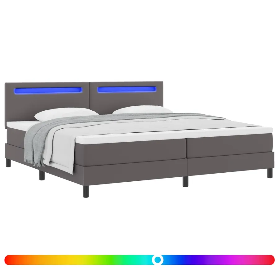 Lit à ressorts avec matelas Gris 200 x 200 cm Simili cuir - 2