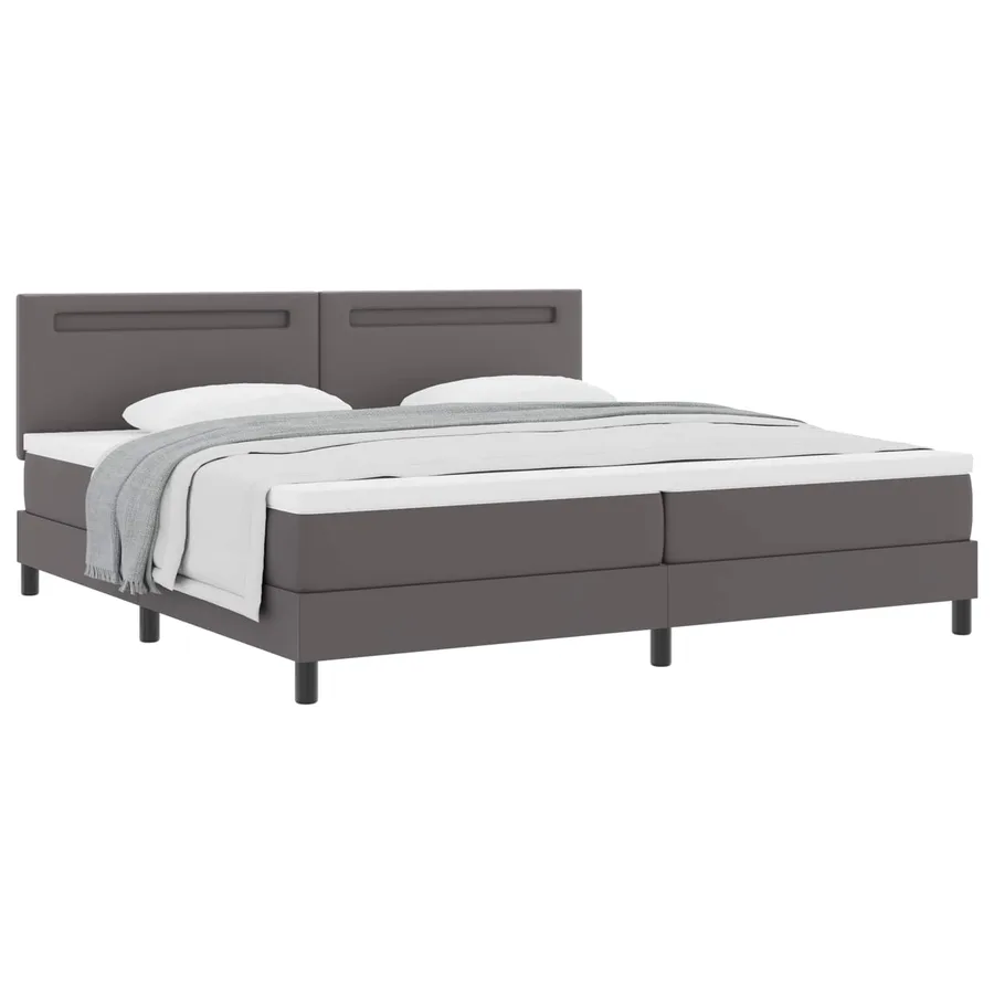 Lit à ressorts avec matelas Gris 200 x 200 cm Simili cuir - 3