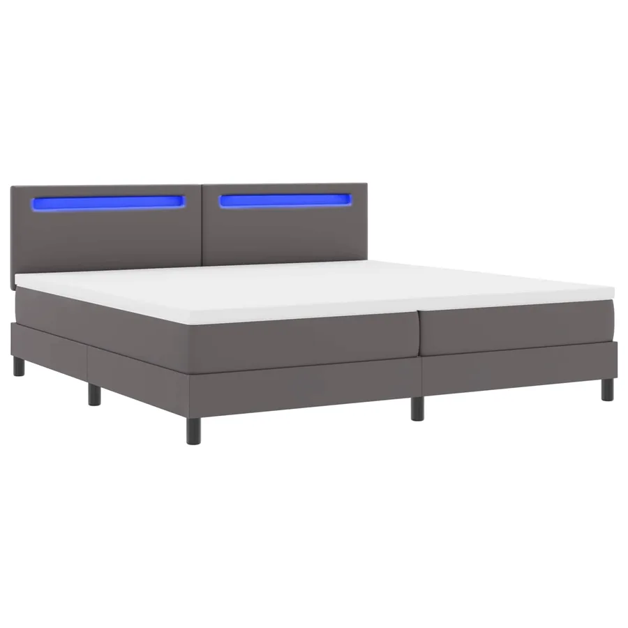 Lit à ressorts avec matelas Gris 200 x 200 cm Simili cuir - 5