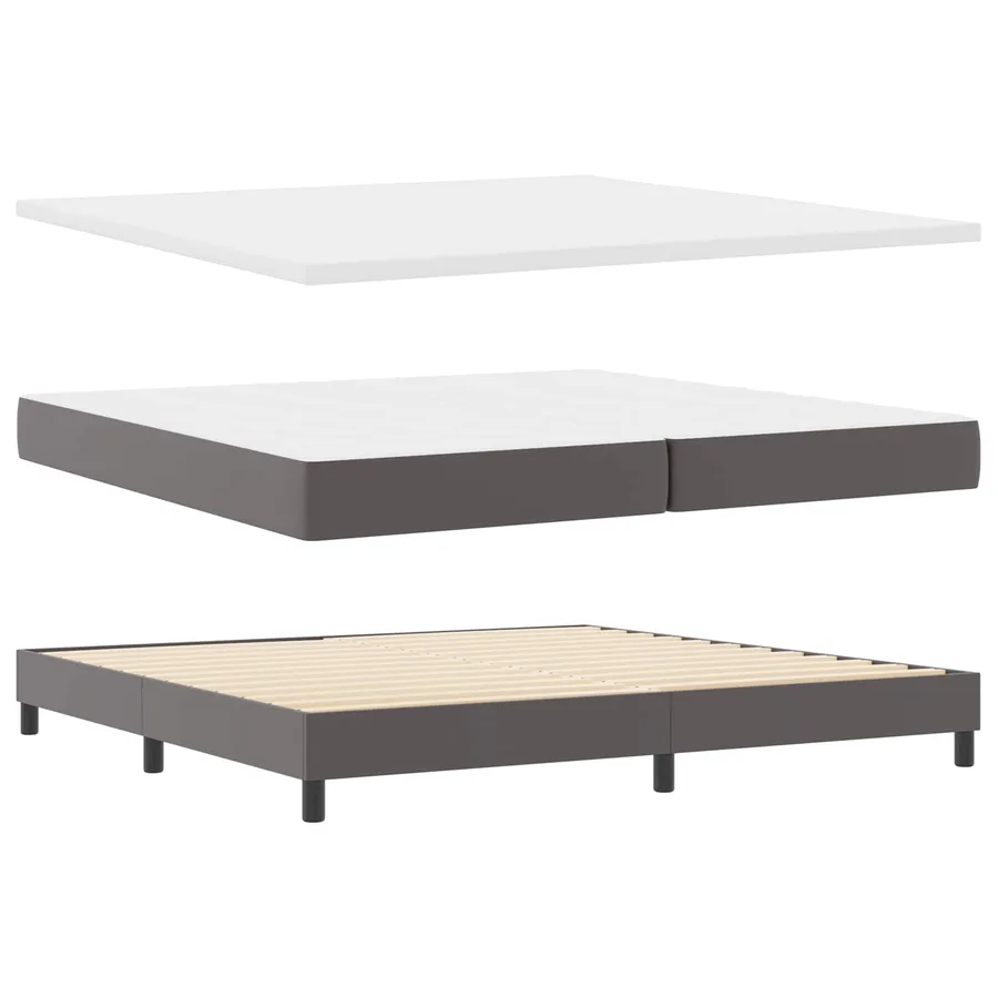 Lit à ressorts avec matelas Gris 200 x 200 cm Simili cuir - 6