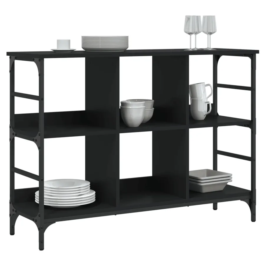 Buffet noir 102x32x73,5 cm bois d'ingénierie - 7