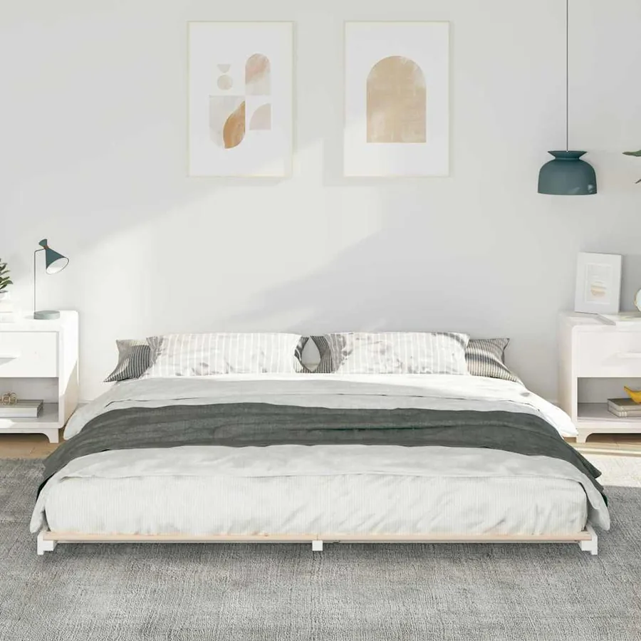 Cadre de lit Blanc 200 x 210 cm Pin massif - 3