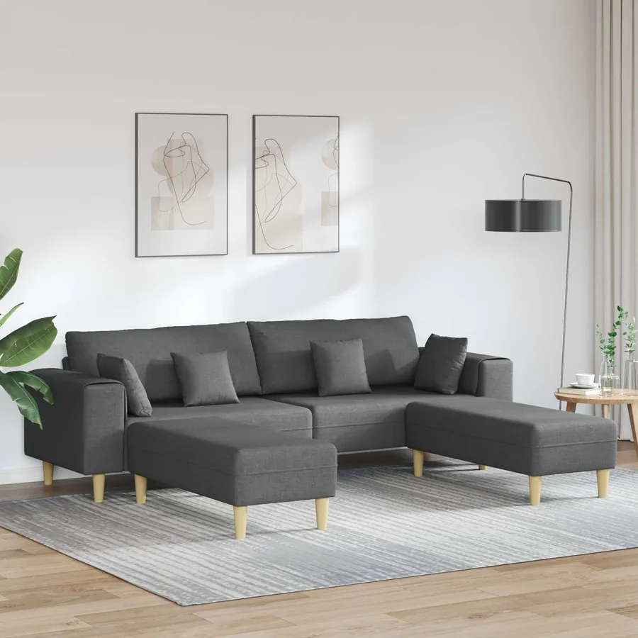 Canapé avec coussin 3 pcs Gris foncé tissu