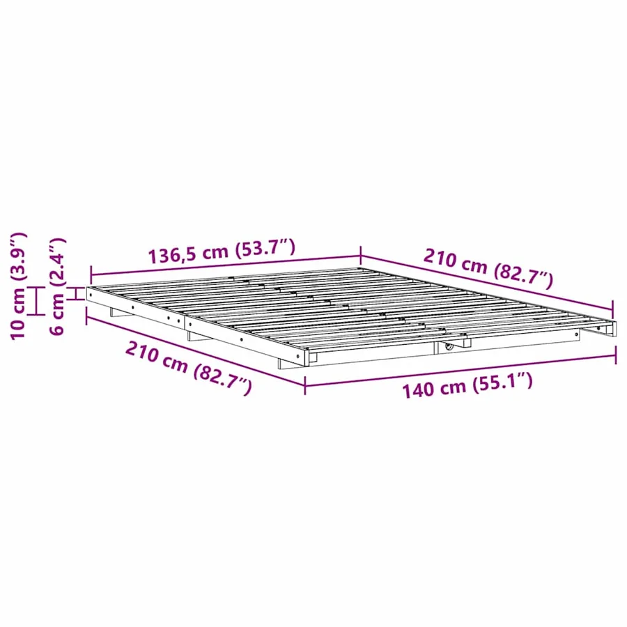 Cadre de lit Blanc 140 x 210 cm Pin massif - 8